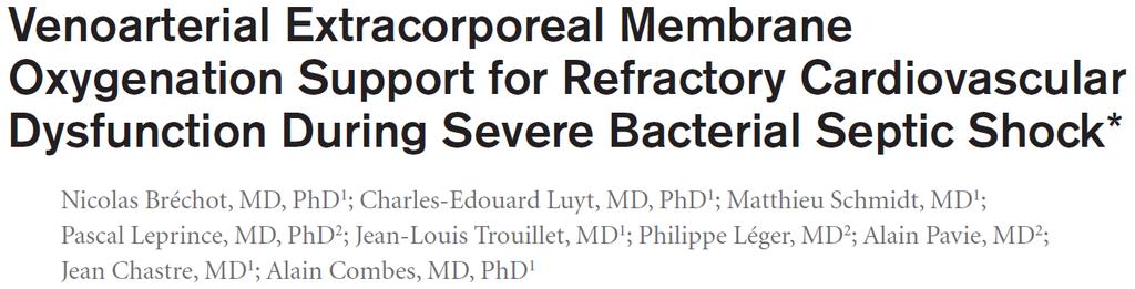 Crit Care Med 2008) Successful Use of Extra-corporeal Membrane