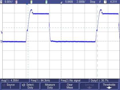 7.5. Měření průběhů na tranzistorech Na Obr. 55 je uveden průběh řídicího napětí u GE jedné paralelní trojice tranzistorů. Průběh byl měřen bez napětí v silovém obvodu.