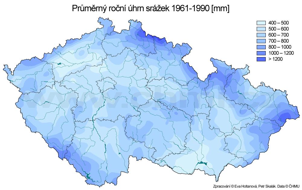 V roce 2010 však roční srážkové úhrny ve vrcholových částech Hrubého Jeseníku překročily i 2000 mm/rok (http://portal.chmi.