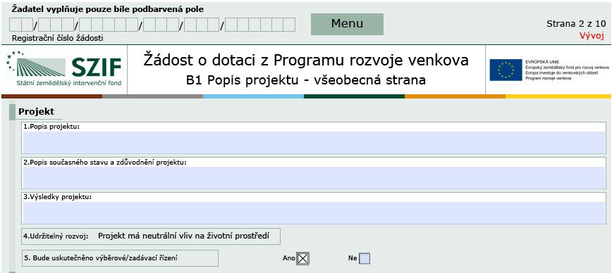 Formulář ŽoD strana B1 -