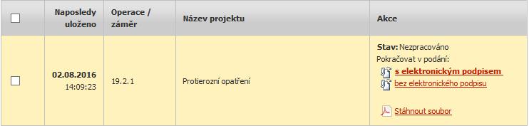 Registrace Žádosti o dotaci - žadatel Po obdržení podepsané