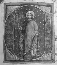 Iniciála C onditor, Triumfující Kristus. Žaltář, Olomouc, Vědecká knihovna, M IV 7, fol. 62r.