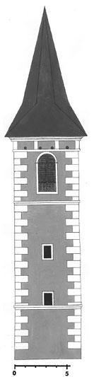 uplatňovaly na jižní straně dva okenní otvory a v presbytáři celkem pět hrotitých otvorů.