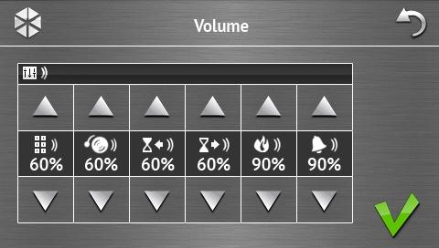 12 INT-TSG SATEL Hlasitost Můžete definovat úroveň hlasitosti generovaných zvuků: při ovládání dotykového panelu (stisk kláves, potvrzení vykonané funkce, atd.