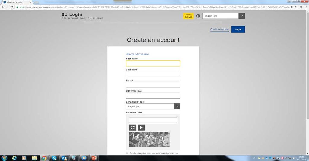 EU login (dříve ECAS) vstupní brána do Participant Portal v Participant Portal https://ec.europa.