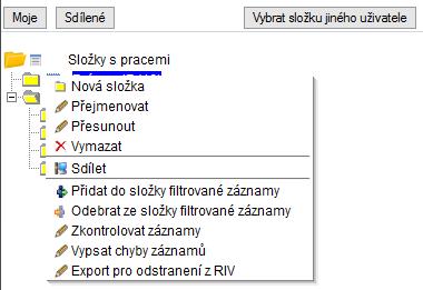 3.3 SLOŽKY Tato agenda je přístupná ze stránky Domů, v horní části levého okna je tlačítko Složky. Složky slouží pro třídění záznamů do logických celků dle potřeby každého uživatele (např.