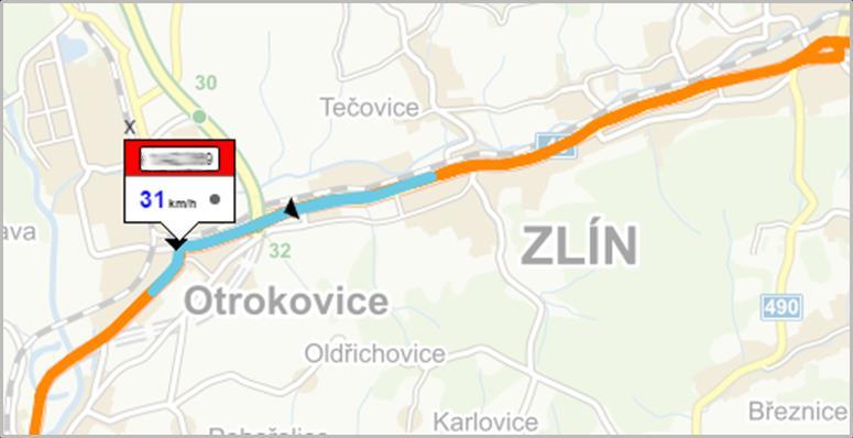 Uživatelské postupy 15 Obrázek 16: Trajektorie vozidla na okruhu 2.3.7 Vyhledání adresy na mapě. 1. V pravé části mapového panelu naleznete okno vyhledávání. 2. Zde zadejte hledané místo a stiskněte Enter nebo tlačítko Vyhledat.