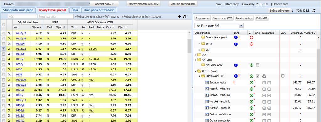 AEKO/OTP Základní louky kliknete na ve sloupci Deklarace (nelze to provést v