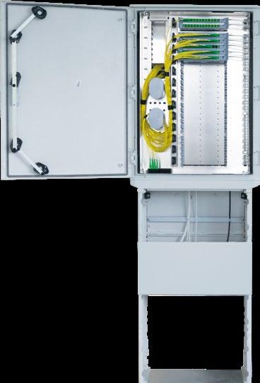 Cabinet includes integrated holder for 11 PLC splitters in ABS housing, management for patchcords and parking element for unused connectors.