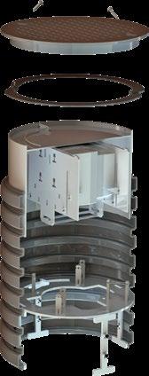 lower part Management of cable reserve Chamber base with 2 or 4 entries for cable protection tube ø 110 mm (Optional accessory) Maximum capacity 192 splices with box F-BOX 192S