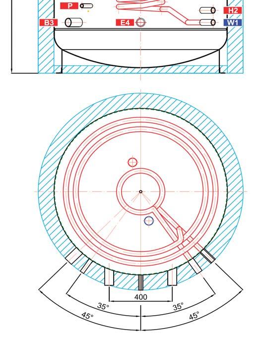 H2 G1" F 415 Elektrická topná t lesa E1 G6/4" F 1437 E2 G6/4" F 1170 E3 G6/4" F 1170 E4 G6/4" F 335 P íprava teplé vody W1 G1" M 335 W2 G1" M 1390 W3 G1" M