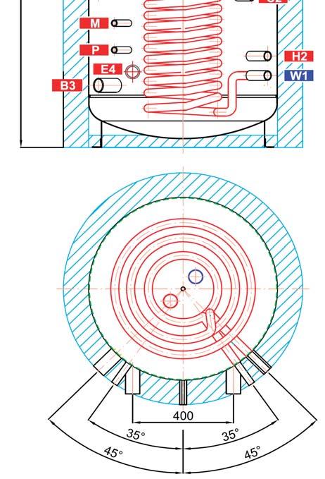 H2 G1" F 375 Elektrická topná t lesa E1 G6/4" F 1175 E2 G6/4" F 915 E3 G6/4" F 915 E4 G6/4" F 310 P íprava teplé vody W1 G1" M 295 W2 G1" M 1135 W3 G1" M