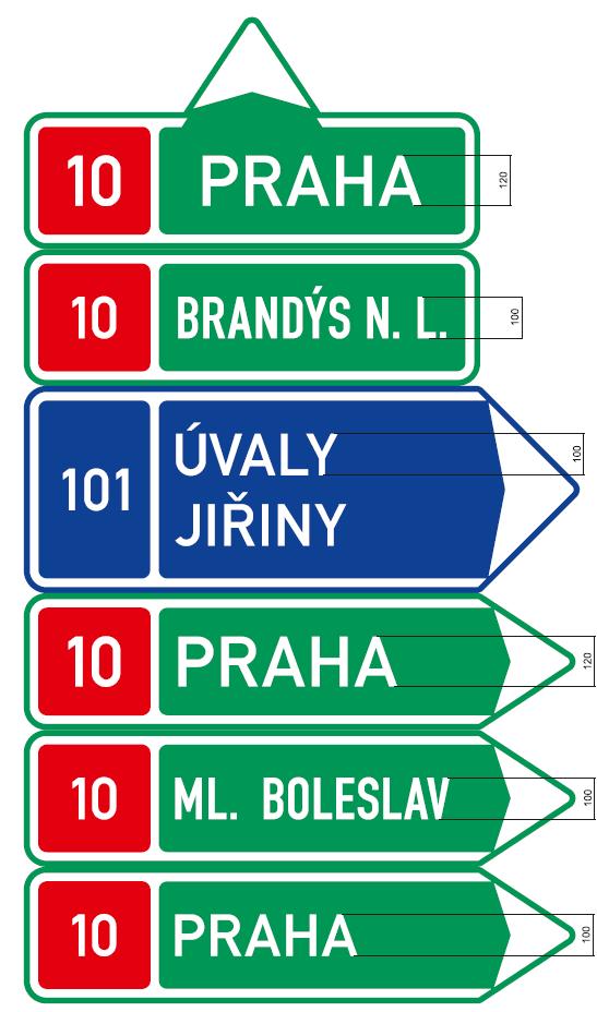 písma Směrové tabule Nové TP 98mm, 119 mm Staré TP 100 mm, 135