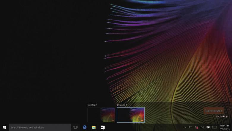 Kapitola 2. Začínáme používat systém Windows 10 Task View (Zobrazení úkolů) na hlavním panelu V systému Windows 10 můžete otevřít novou plochu a přecházet mezi různými plochami.