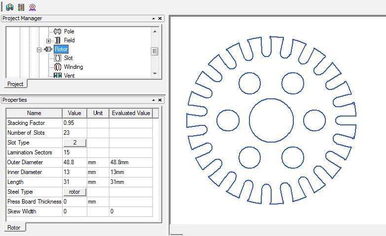 Obrázek 13 Rotor motoru v RMxprt Aby byly výstupní hodnoty správné, musela být analýza
