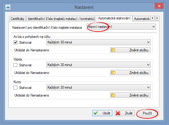 4.2.3 Automatické stahování Na záložce Automatické stahování nastavíte požadované typy dat ke stahování, interval stahování a adresář k ukládání dat.