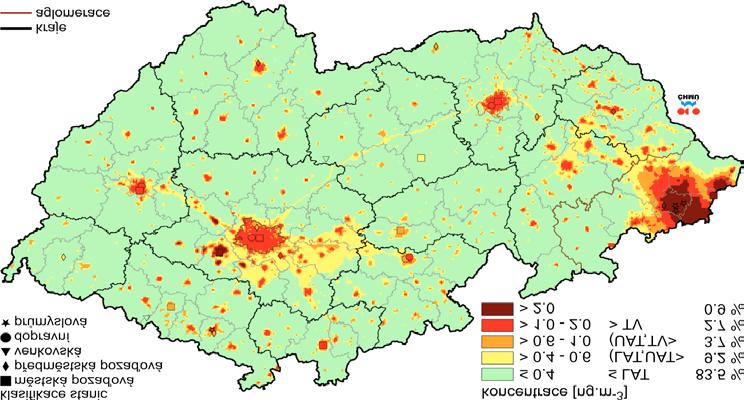 cílového imisního limitu benzo(a)pyrenu, představuje 3,6 % území státu. Velmi zatížená oblast je Ostravsko a dále Praha, kde se projevuje velký vliv dopravy, v Ostravě navíc ještě vliv průmyslu.