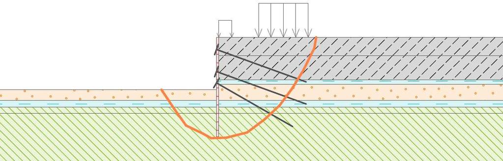 4.5.5 Vnitřní stabilita kotev Posouzení vnitřní stability kotev se provádí pro konečnou fázi výpočtu, kdy musí být maximální přípustná hodnota síly v kotvě větší než skutečná působící vnitřní síla.