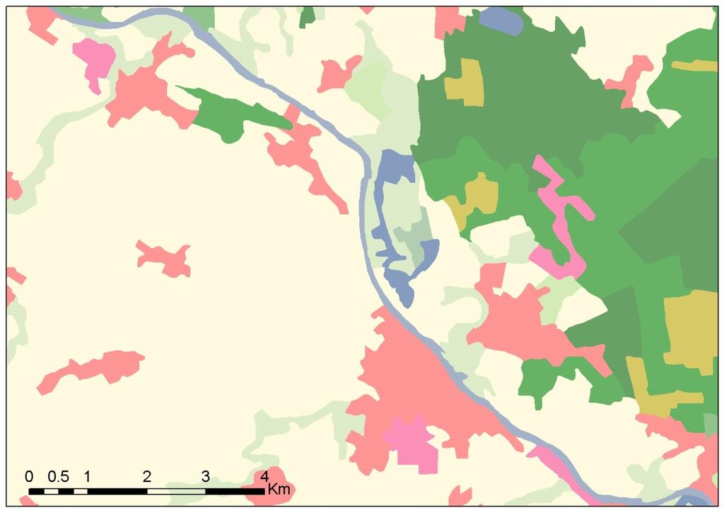 Polohopis, využití území CORINE Land Cover Minimální pás