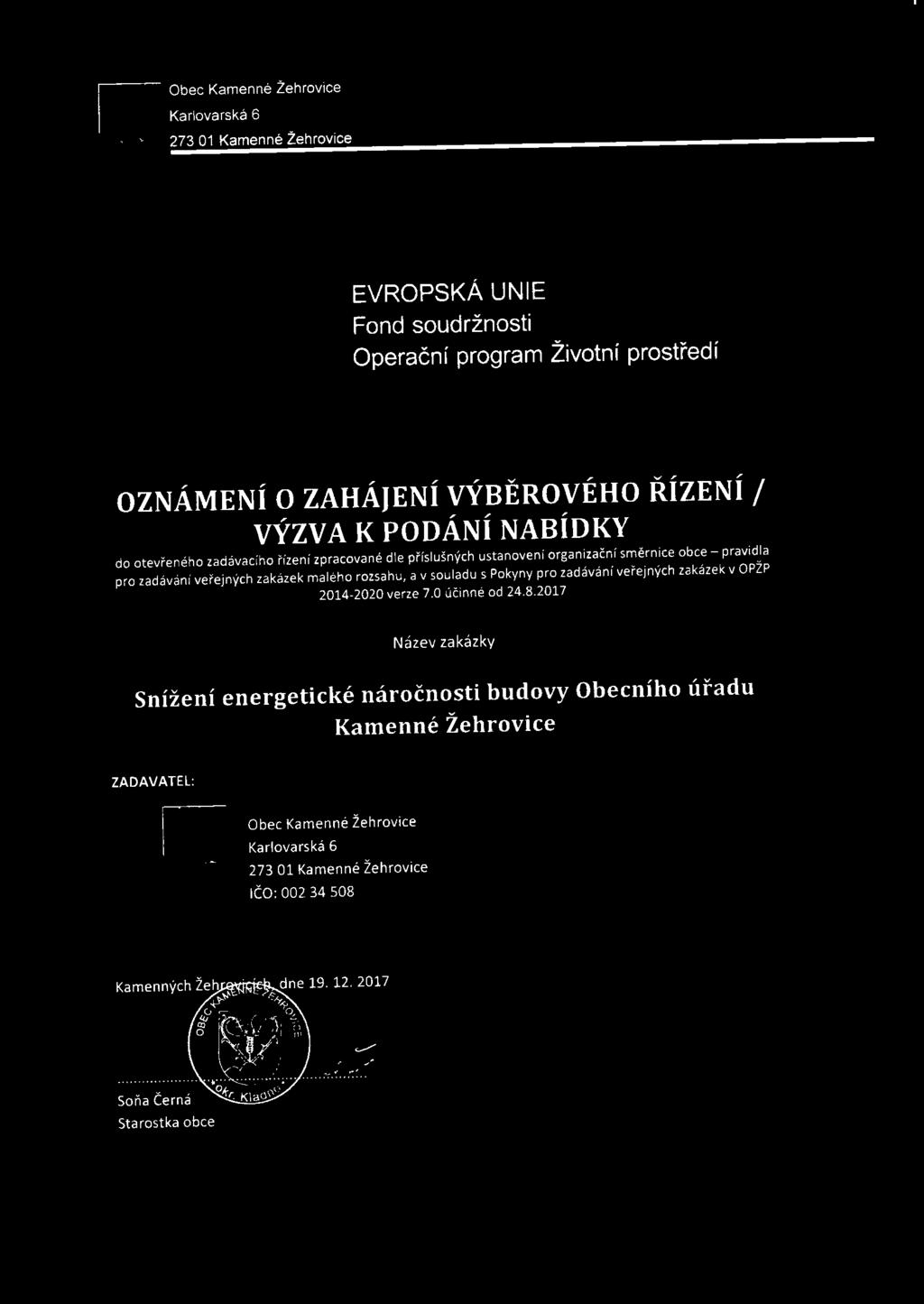 pro zadávání veřejných zakázek v OPŽP 2014-2020 verze 7.0 účinné od 24.8.