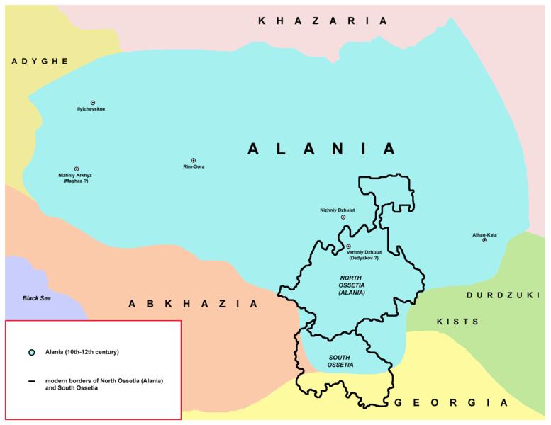 Ilustrace: Historický pohled na území někdejších Alanů. Řeky na území Jižní Osetie.