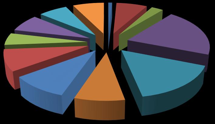 Graf 12 Poměrné zastoupení 12 PAH v sedimentech 5% 7% 7% 12 PAH v sedimentech 1% 3% 7% 7% 20% NAP