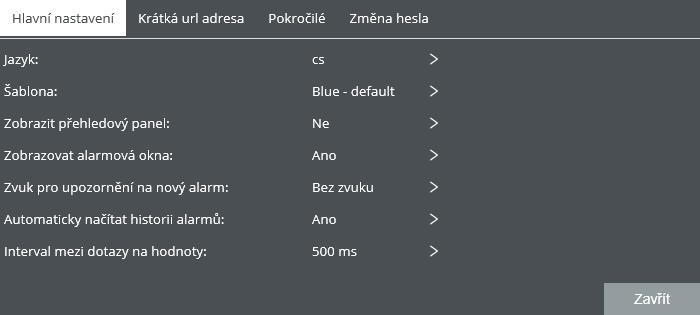 Kliknutím lze zobrazit jejich řádkový výpis. Symbol informuje o počtu aktivních nepotvrzených alarmů. Kliknutím lze zobrazit jejich řádkový výpis.