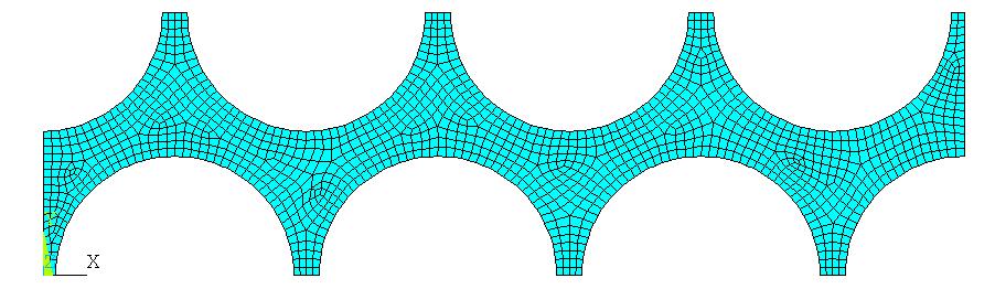 Obrázek 6 : Geometrie 2D vzorku děrované části trubkovnice Z lineární teorie pružnosti plne Hookův zákon, který můžeme zapsat ve tvaru ef [ σ µ ( σ σ )] ε ef + E = 1, ε σ µ ( σ + σ ) z ef [ ] = 1 ef