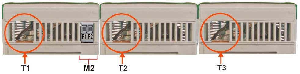 Svorka Popis L1 Silový přívod fáze 1 T1 Spínaný výstup k zátěži fáze 1 L2 Silový přívod fáze 2 T2 Spínaný výstup k zátěži fáze 2 L3 Silový