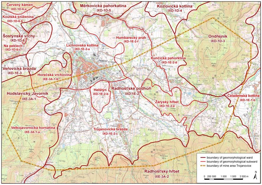 Fig. 1 Location of the Trojanovice Mine Area and geomorphological units vian-silesian terrane with its Miocene cover along nearly horizontal over thrust planes (CHLUPÁČ et al. 2002).