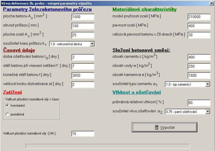 Program pro výpočet mršťováí a dotvarováí betou Podle výše uvedeého hématu je výpočetí program etave, hodoty parametrů mršťováí a dotvarováí doazovaé do vzorů jou programem zíkáy a základě modelu B3