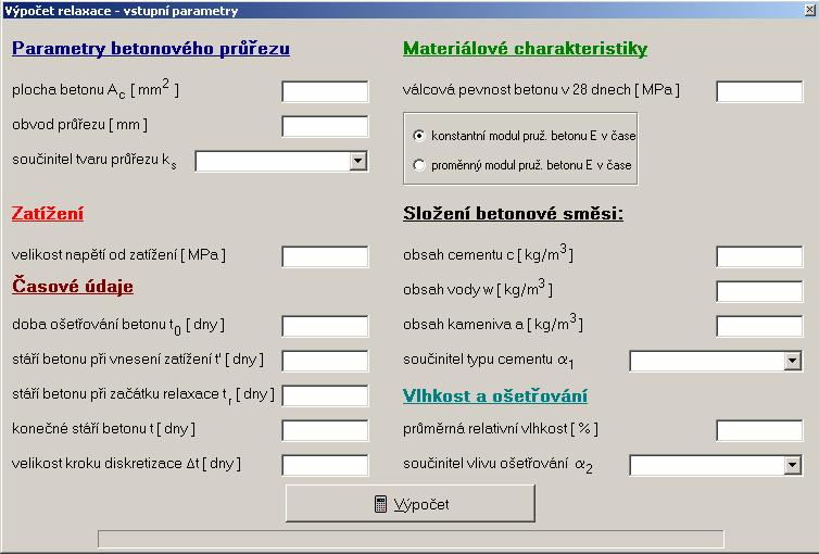 Program pro výpočet mršťováí a dotvarováí betou 4. Výpočet relaxae Třetí čát programu řeší problematiku relaxae.