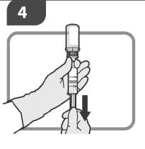 Pokud jsou přítomny viditelné částice, otáčejte lahvičkou opakovaně a znovu zkontrolujte. Krok 4 4 Opatrně lahvičku překlopte. Pomalu natáhněte požadovaný objem roztoku.