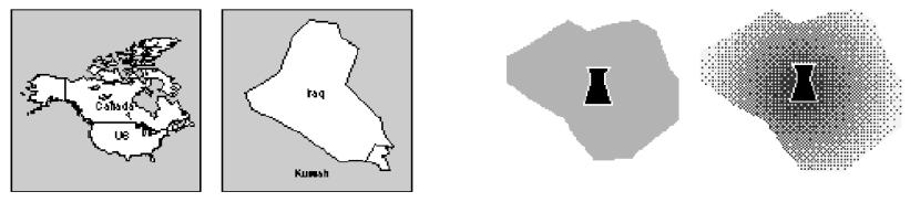Obrázek 55 Ukázky přidaných grafických proměnných pro vizualizaci nejistoty (Kubíček, 2012, podle MacEachrena 1992).