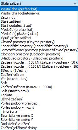 Zatěžovacím stavům lze zde navíc přiřadit název (příponu) a číslo, která