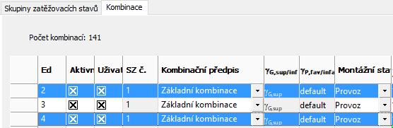 Nastavení Sady návrhových kombinací pro nelineární výpočty 2.10