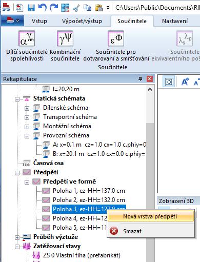 Nastavení Předpětí nebo kliknutím pravým tlačítkem myši na položku Předpětí ve formě ve struktuře