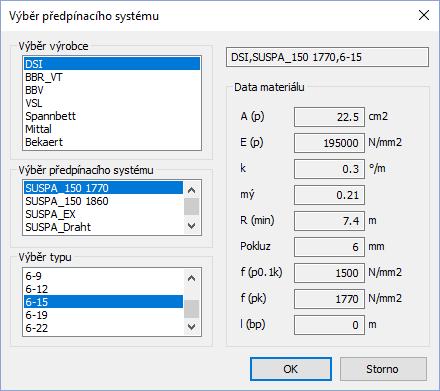 Nastavení Předpětí Parametry předpínací výztuže lze upravit ve výše uvedeném panelu Úpravy předpínacího systému dle vlastních potřeb, nebo