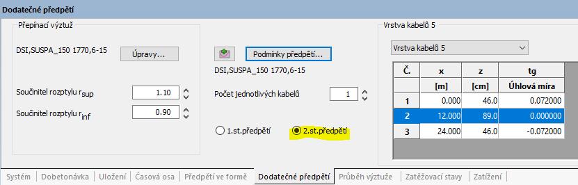 Nastavení Výpočet / výstupy předepnout popustit dopnout, resp. zakotvit s pokluzem přichází v úvahu jako 4. podmínka předpětí 2.12.2.4 Stupně předpětí Přepínači 1. st.