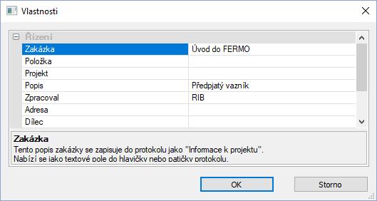 Jedná se o stejné údaje jako na panelu vlastností k