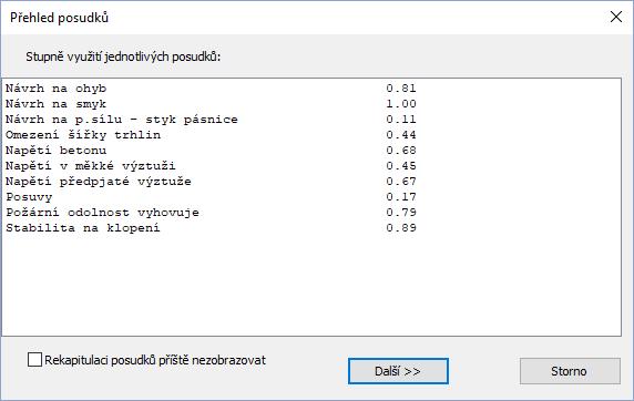 stupňů využití všech řešených návrhů a posudků: Tlačítkem Další >> se panel Přehled posudků ukončí a v samostatné okně procesu RTreport se