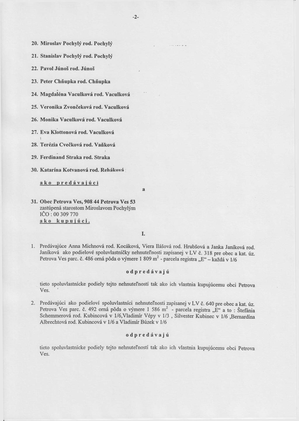 -2-20. Miroslav Pochylý rod. Pochylý 21. Stanislav Pochylý rod. Pochylý 22. Pavol Júnoš rod. Júnoš 23. Peter Chňupka rod. Chňupka 24. Magdaléna Vaculková rod. Vaculková 25. Veronika Zvončeková rod.