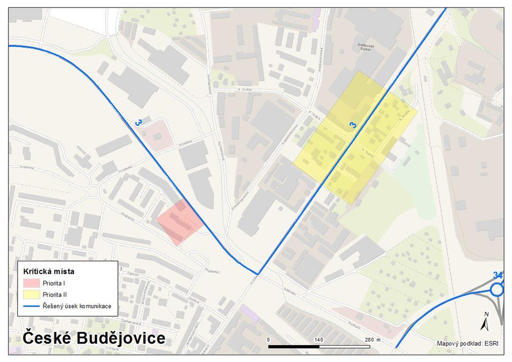 Obr. 6 Situace kritických míst v Českých Budějvicích 3 s rientačním