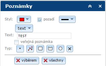 na tlačítko, v druhém formuláři se zobrazí přepočtené souřadnice. Nástroj pro odečet staničení Nástroj spustíte tlačítkem, tím je v mapě aktivována funkce pro odečet staničení.