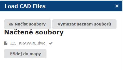 Tlačítko Načíst soubory umožňuje uživateli vybrat soubory CAD z jeho počítače nebo sítě, které chce do mapy přidat. Soubory mohou být pouze typu *.dgn nebo *.dwg.