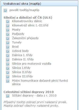 Vyskakovací okna (maptip) V mapovém projektu mohou být nadefinovány vyskakovací okna (tzv. maptipy/tooltipy), které při kliknutí na prvek v mapě rychle zobrazí atributy prvku.