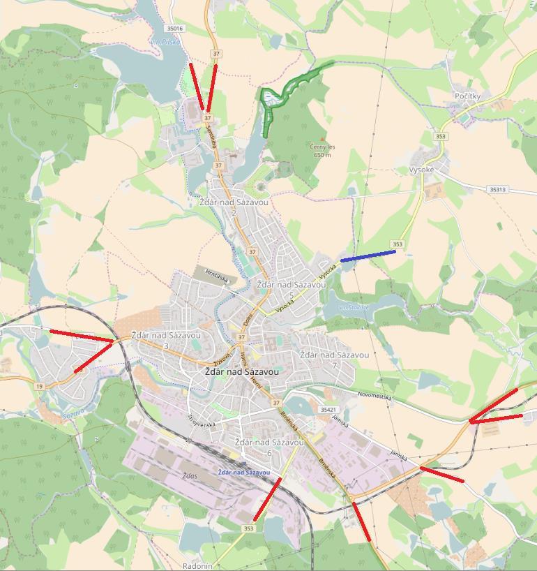 Obchvat města: zásadní pokrytí tranzitní dopravy i části místní a cílové dopravy stávající návrh optimalizován, pokrývá 9 z 10 vstupů do