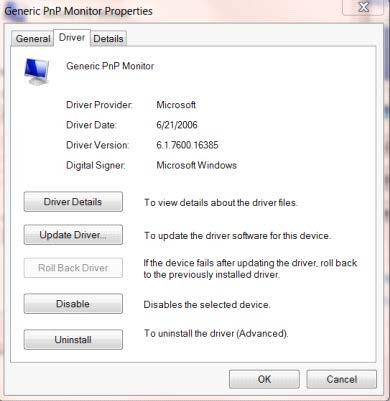 Otevřete okno Aktualizovat softwarový generický PNP ovladač monitoru