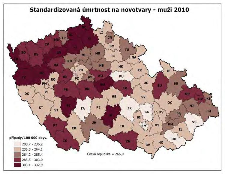 Standardizovaná úmrtnost - novotvary ČR 266,9 MSK