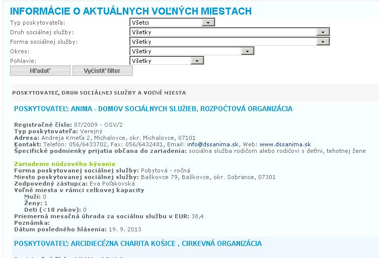 zamestnancov KSK, Obsah menu: Prehľady Informácie o aktuálnych voľných